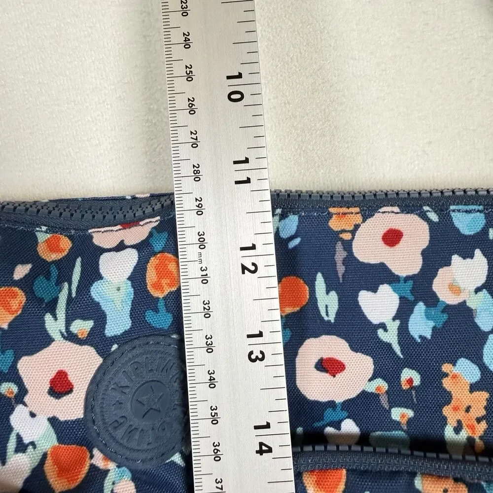 Kipling Live Light Blue Floral Crossbody Shoulder Bag Monkey Keychain Multi Pock
